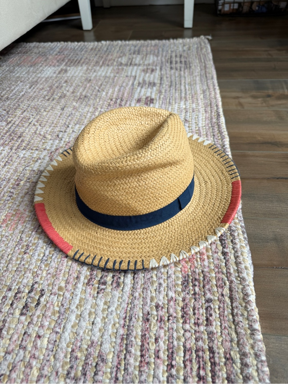 Treasure & Bond Straw Hat with Navy Band and Coral Trim